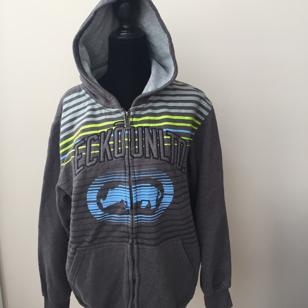 Ecko Unltd Grey Striped Hoodie Size XL